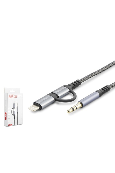 HADRON GJ-027 2-in-1 Aux Kablo - Type-C + Lightning to 3.5mm Jack Siyah
