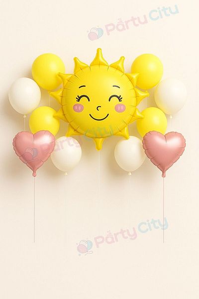 Party City Sun Themed Foil and Heart Balloon Set |   Yellow White Pink 12-Piece Balloon Decoration |   Birth & Baby Shower