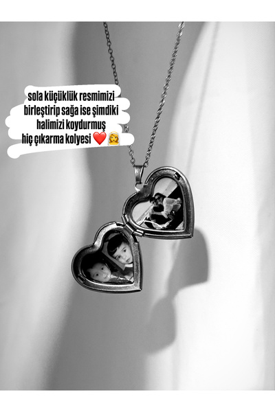 Çelik Hiç Çıkarma Kolyesi - Kalpli Kapaklı Resimli Kolye