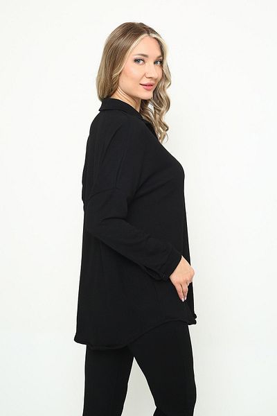 ELLEGANT 2 Pack Women's Black and White Wrinkle Shirt - Oversize Crinkle Textured Shirt Collar