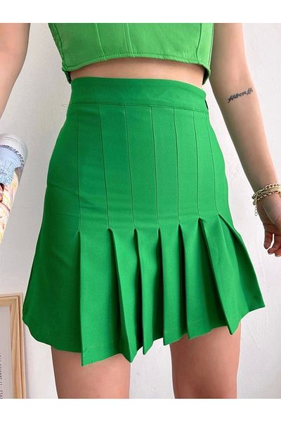 bamido Pleated Buttoned Skirt Light Green S24811