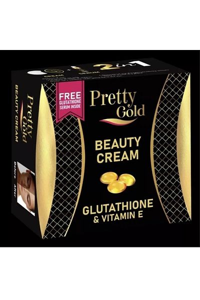 Skincare Pretty Gold Beauty Cream with Glutathione & Vitamin E – 2in1 Face Cream + Free Serum
