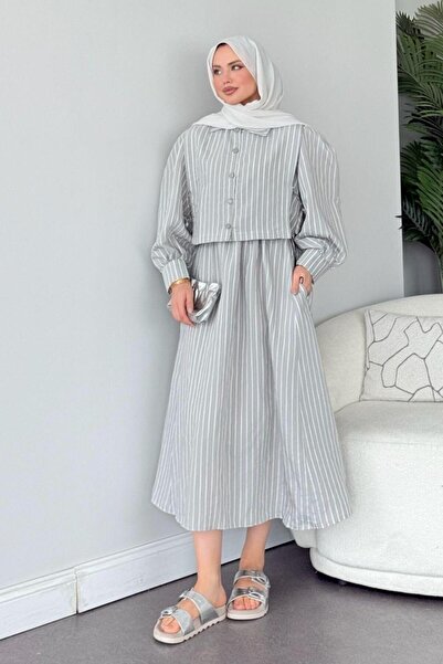 Şulemoda Giyim Φόρεμα Malibu ριγέ γκρι