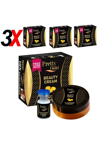 Skincare Pretty Gold Beauty Cream with Vitamin E – 2in1 Face Cream + Serum (Pack of 3 Sets)