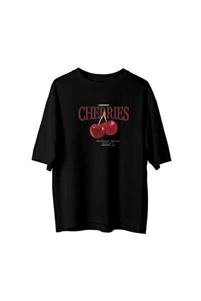 SVART WEAR Оверсайз тениска с принт отпред с череши, 100% памук