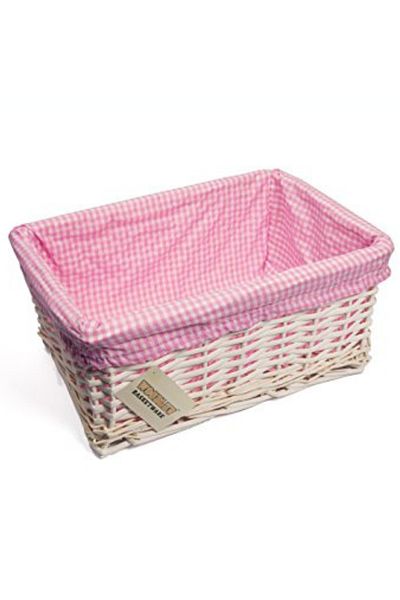 Generic Rectangular Willow Wicker Storage Basket with Removable Dot Lining – Gift Hamper