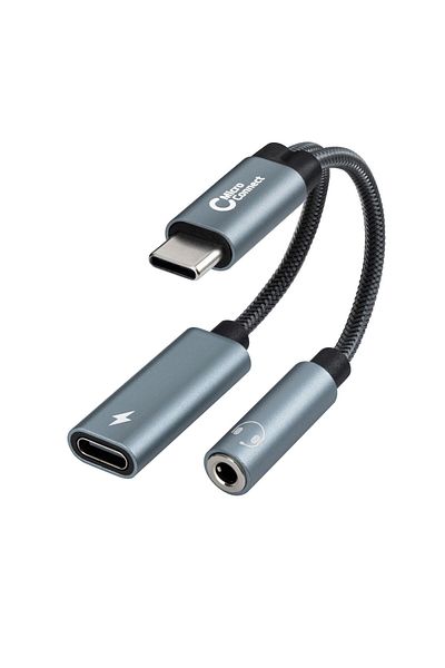 Inna marka Adaptor MicroConnect USB-C la USB-C PD și audio, argintiu, 13 cm, MC-USBC-AUDIOCF