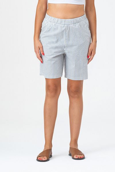 Bold & Young Pantaloni scurți din bumbac cu dungi pentru femei, cu buzunare și talie elastică