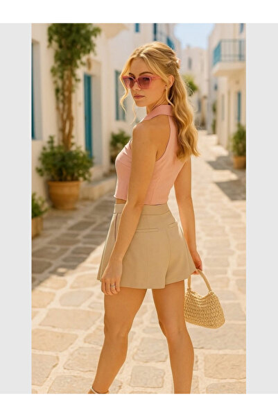 MODA Γυναικεία υφασμάτινη φούστα με πλισέ μπροστά και κλειστή πλάτη