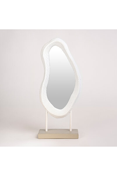 homez off-white resin mirror with ribbed texture 41.2*9.7*32.2 cm