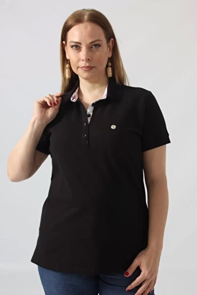 Moda Berray 21305 KISA KOLLU BÜYÜK BEDEN KUMAS T-SHİRT SİYAH