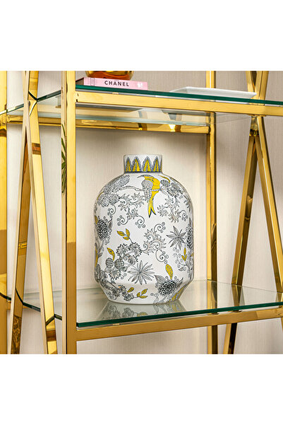 homez Vase White Base And Bird Pattern - 22 *22 * 31 cm