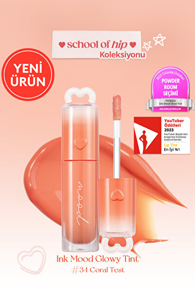 PERIPERA Kalıcı, Pigmentli, Parlak Bitişli Tint Ink Mood Glowy Tint (34 CORAL TEST)(SCHOOL OF HİP)