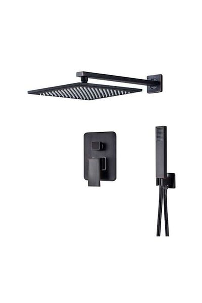 OEM Black Shower Set with 30 cm Square Shower Head, Minimalist Design, Rain Shower, Built-in Faucet, 2 F