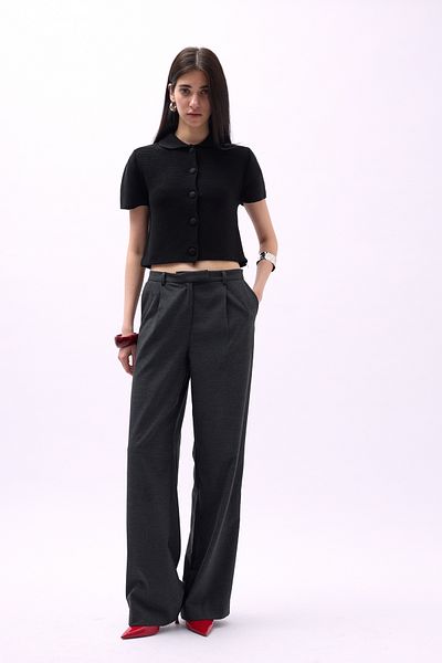 THEIA WEAR Baby Collar Buttoned Black Blouse