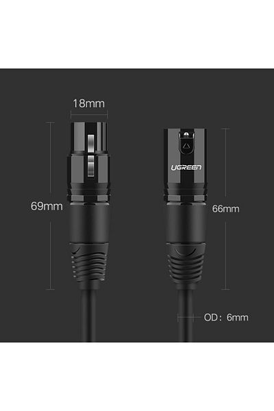 Ugreen Przedłużacz do kabla przewodu audio do mikrofonu XLR 3m czarny