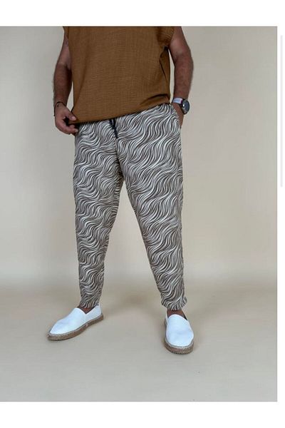 SUPERBLUE Unisex Linen Fabric Baguette Pattern Pants