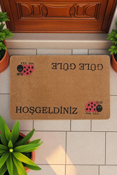 AcrFine Home Hoşgeldiniz Güle Güle Yazılı Kapı Önü Paspası Kaymaz Taban 45x70...