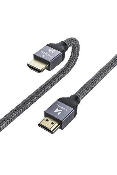 WOZINSKY Cablu împletit HDMI 2.1 8K / 4K / 2K, puternic și durabil, 2 m - Argintiu