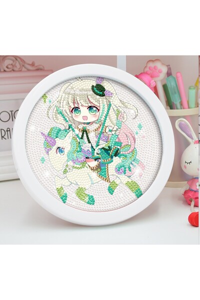 mentaş grup Boncuklu Kristal Taşlı Mozaik Elmas Boyama Prenses Model Çocukla İçin 20x20 Yuvarlak Çerçeveli Set