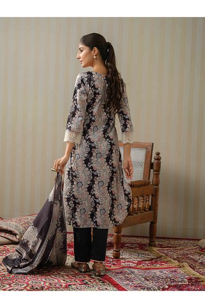 DW By Styli Floral Printed Lace Inserts Kurta with Palazzos and Dupatta Set