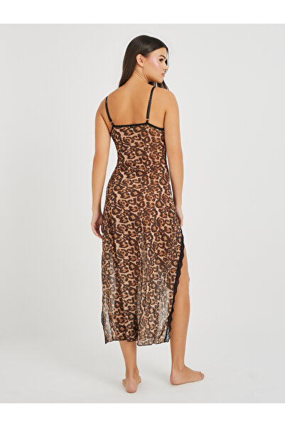 Styli Leopard Print Slip Dress with Double High Slit