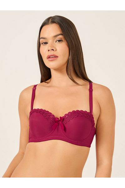 INENEMIS By Styli Solid Lace and Bow Detail Padded Wired Push Up Bra