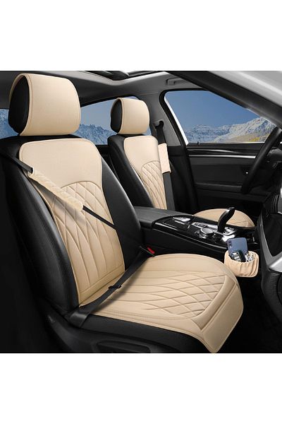Elindor Set of 2 waterproof car seat covers with storage pocket and seat belt pads, Beige