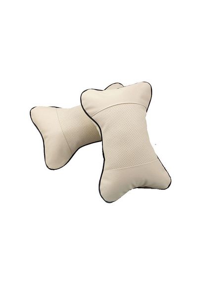 REDz Accessories Super Comfortable Car Headrest Pillow, Soft Cotton and -Leather, Beige