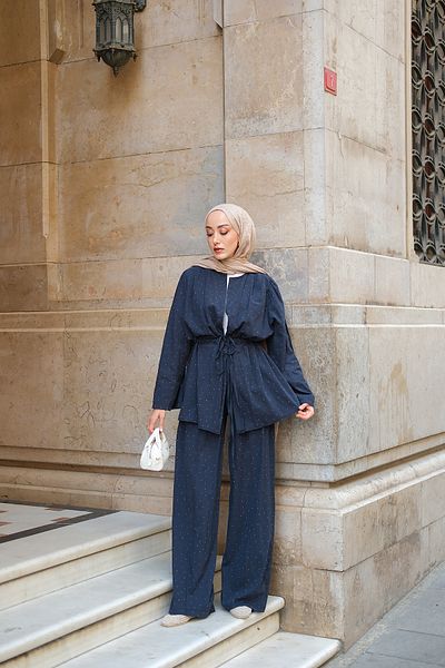 LOCCO Women's Stone Detailed Double Suit Navy Blue