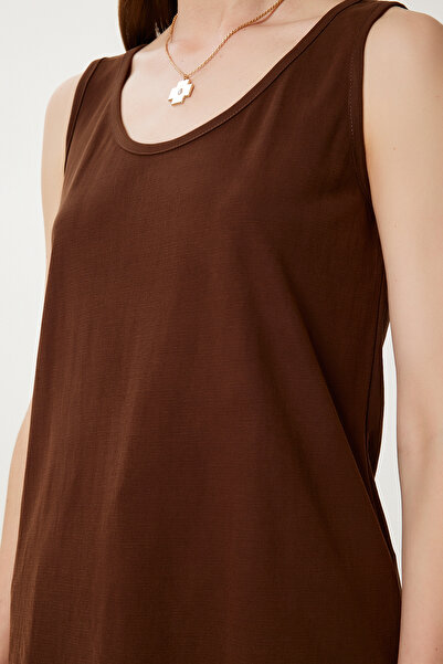 Lovelyİstanbul Flowy Comfortable Knitted Tank Top Ljh0004 Brown