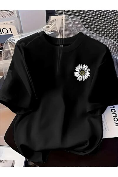 H&GHAMLEGİYİM papatya desenli tişört - Rahat yuvarlak yaka, kısa kollu