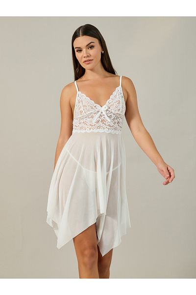 Styli Lace Asymmetric Hem Babydoll with Briefs