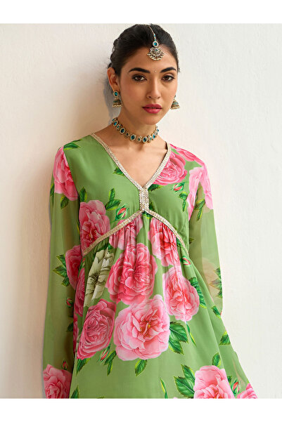 Sassafras By Styli Floral Printed Peplum Top and Flared Sharara Co-Ords