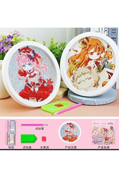 mentaş grup Boncuklu Kristal Taşlı Mozaik Elmas Boyama Prenses Model Çocukla İçin 20x20 Yuvarlak Çerçeveli Set