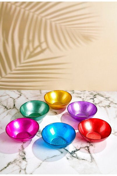 Güney Glassware مجموعة من 6 أوعية زجاجية ملونة - تصميم خاص للعرض والأثاث الأنيق