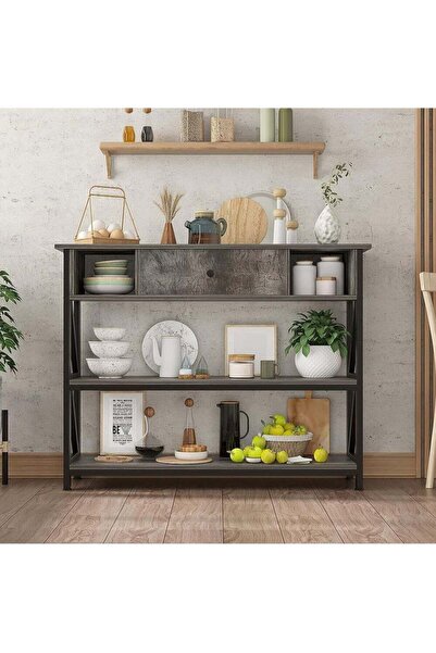 AGD طاولة وحدة تحكم مستطيلة خشبية عتيقة مع أرفف وأدراج