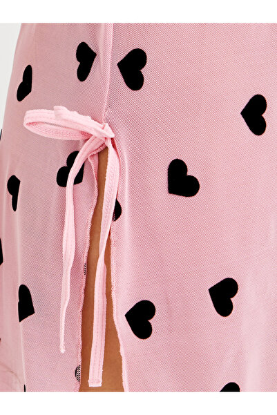 Styli Heart Print Bow Detail Mesh Slip Dress