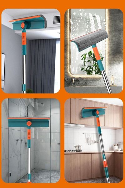 Anadolu Saray Mop pentru ștergerea geamului cu rotație de 180 de grade, telescopic, cu două fețe, atașament practic pentru ștergerea geamului