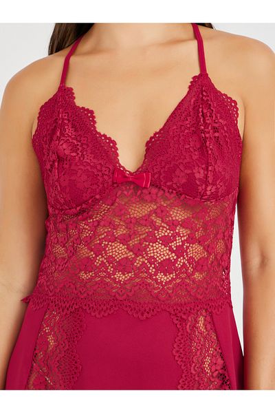 Styli Solid Floral Lace Cup Bow Detail Slip Dress