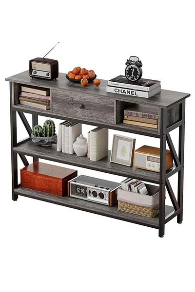 AGD 3-Tier Console Table with Drawer, Artificial Wooden Shelves for Living Room Sofa, Foyer, Kitchen