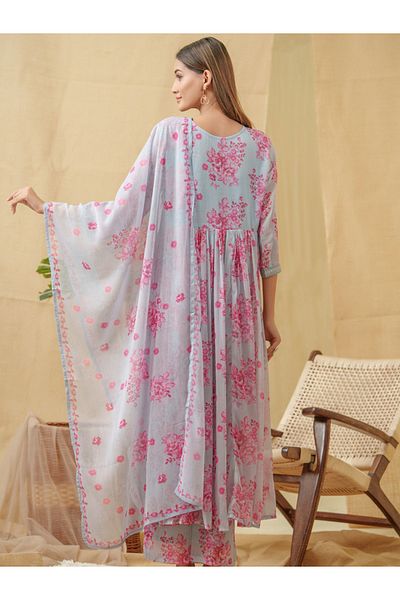 DW By Styli Embroidered A-Line Kurta and Trouser with Dupatta Set