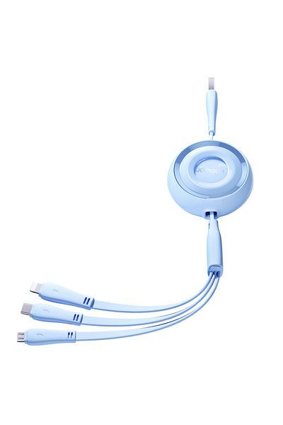 Joyroom Cablu retractabil USB-A la USB-C / iPhone Lightning / microUSB 3 în 1 Colorful Series, 1 m, albastru