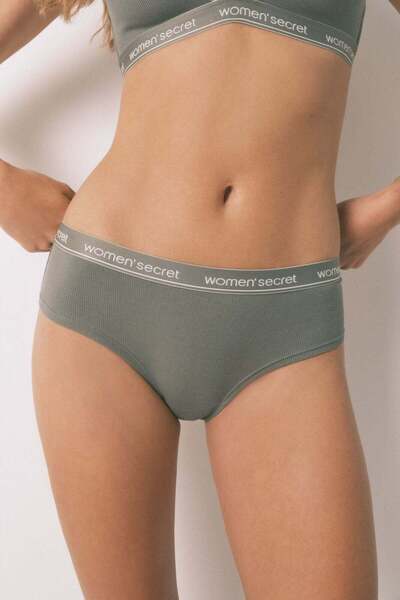 Women'secret Wide khaki cotton Brazilian panty