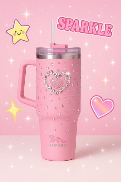 Elista 1.2 Liter Steel Thermos with Straw and Handle Colorful Stone Embroidered Powder