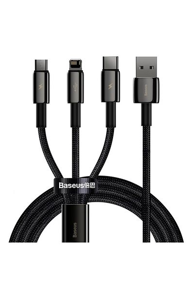 Baseus Cablu USB 3 în 1 USB-C iPhone Lightning microUSB 3.5 A 1.5 m negru