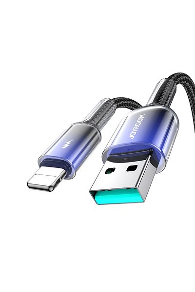 Joyroom Cablu Lightning USB-A la iPhone Crystal-Clear seria 3A, 1,2 m - Negru