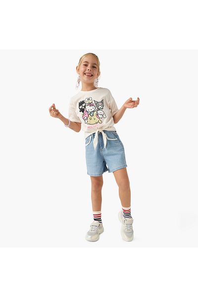 Juniors Solid Denim Shorts with Button Closure and Lace Detail