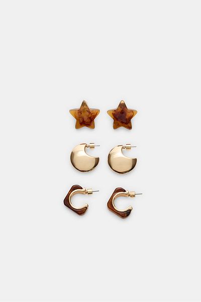 Stradivarius Set of 3 pairs of star earrings