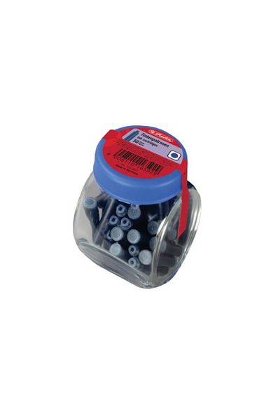 Herlitz Fountain Pen Cartridges, Material Plastic, Glass Jar, Color Blue, Set of 50